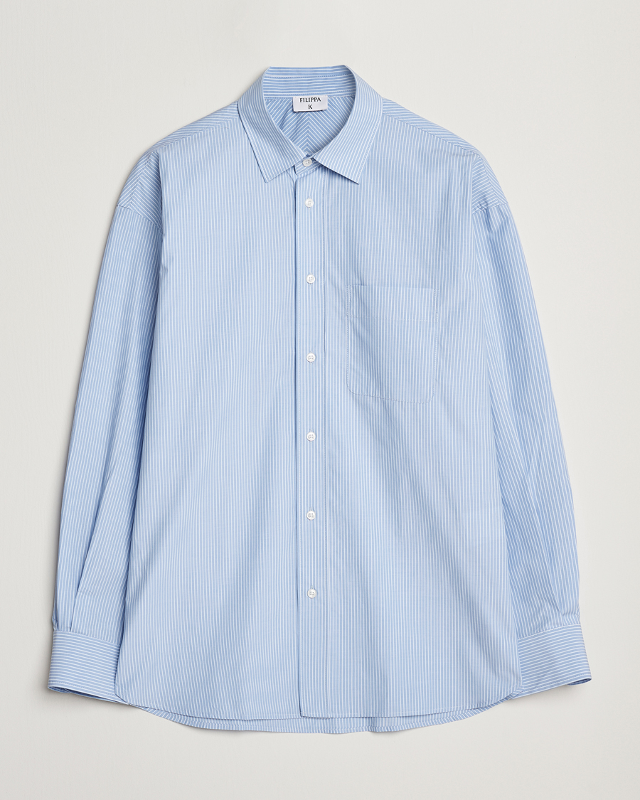 Mies | Kauluspaidat | Filippa K | Striped Cotton Poplin Shirt Light Blue/White