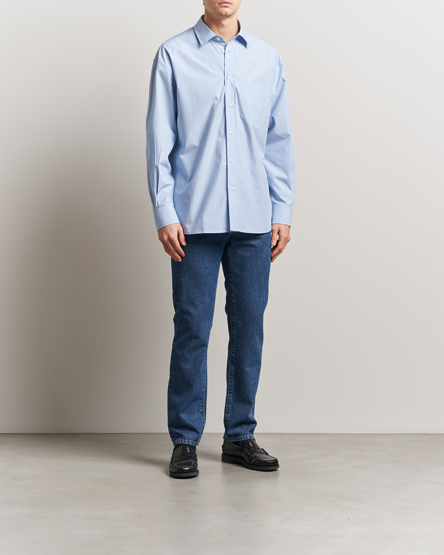 Mies | Kauluspaidat | Filippa K | Striped Cotton Poplin Shirt Light Blue/White
