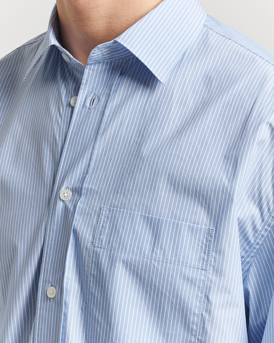 Mies | Kauluspaidat | Filippa K | Striped Cotton Poplin Shirt Light Blue/White