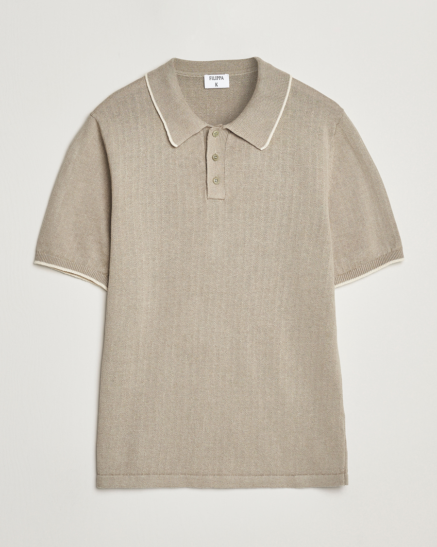 Mies | Pikeet | Filippa K | Linen Cotton Knitted Polo Moss Grey