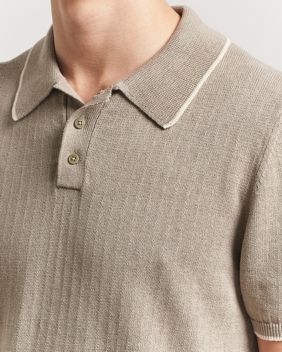 Mies | Pikeet | Filippa K | Linen Cotton Knitted Polo Moss Grey