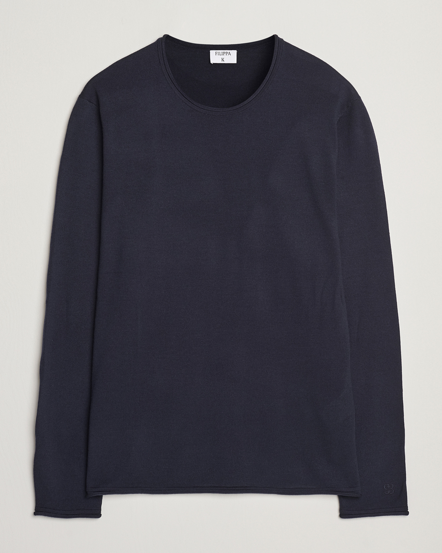 Mies | Puserot | Filippa K | Rolled Edge Knitted Sweater Navy