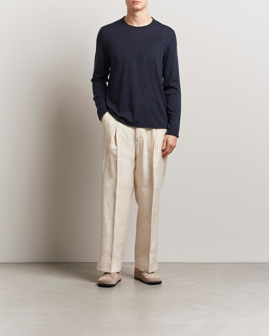 Mies | Puserot | Filippa K | Rolled Edge Knitted Sweater Navy