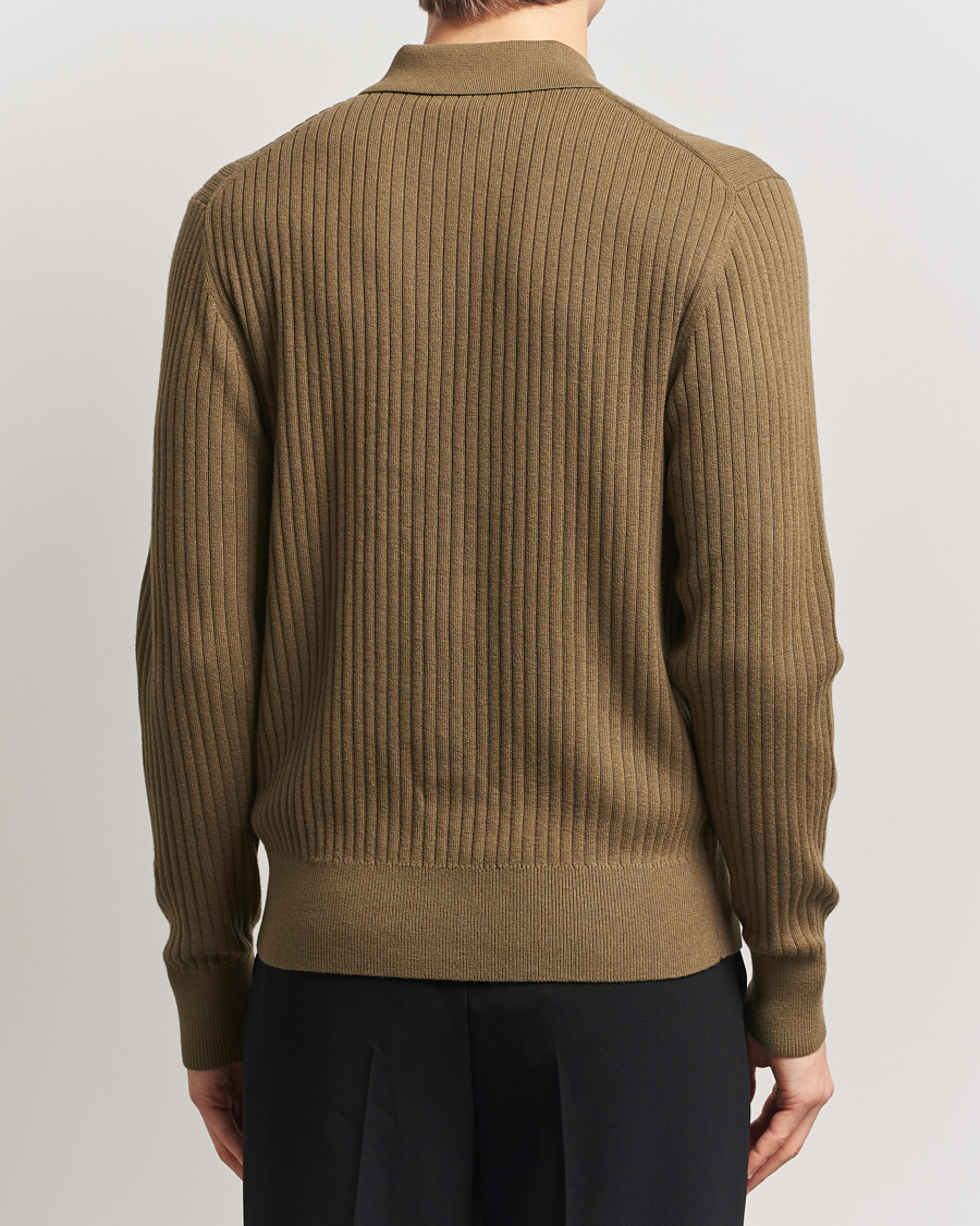 Mies | Puserot | Filippa K | Cotton Merino Ribbed Knitted Cardigan Olive Green