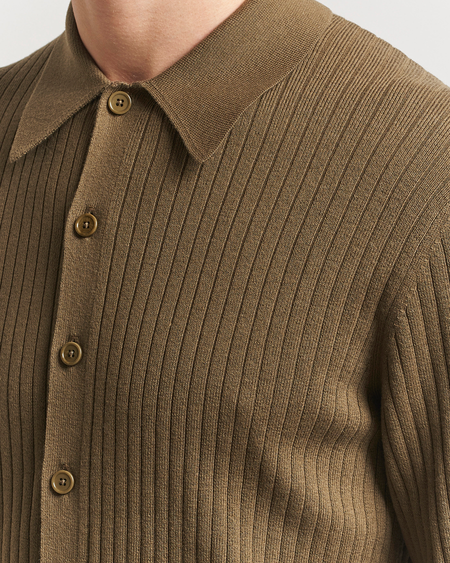 Mies | Puserot | Filippa K | Cotton Merino Ribbed Knitted Cardigan Olive Green