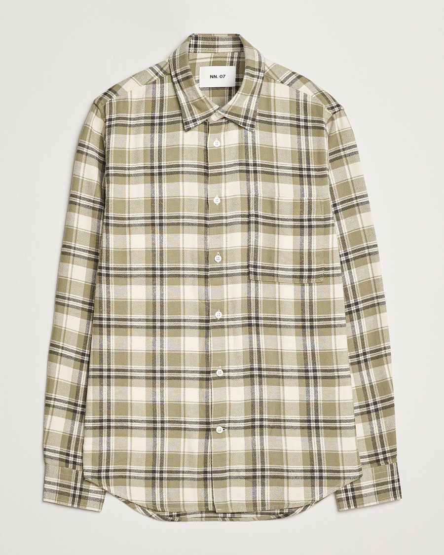 Mies | Kauluspaidat | NN07 | Arne Brushed Cotton Checked Shirt Green/Beige