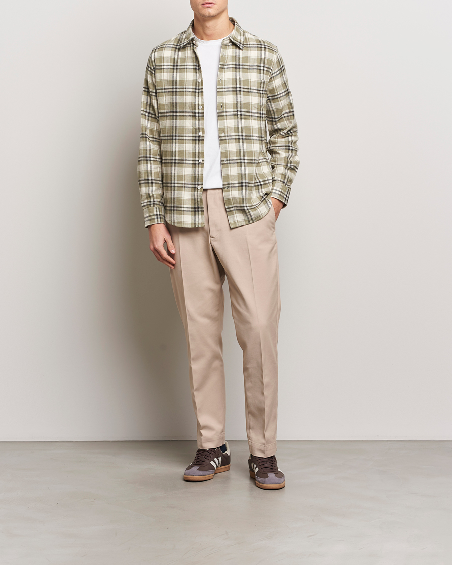 Mies | Kauluspaidat | NN07 | Arne Brushed Cotton Checked Shirt Green/Beige