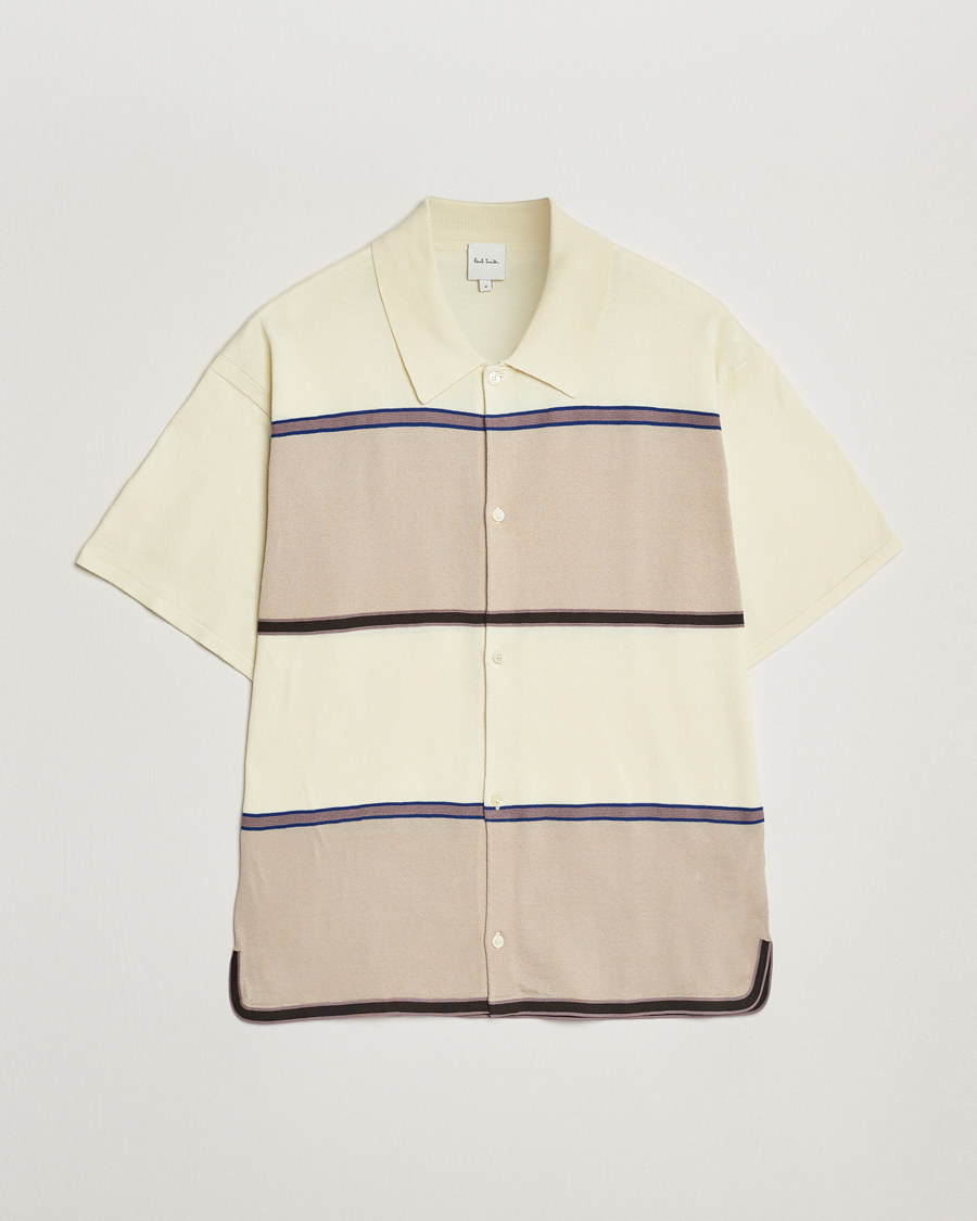 Mies | Kauluspaidat | Paul Smith | Cotton Striped Knitted Short Sleeve Shirt White