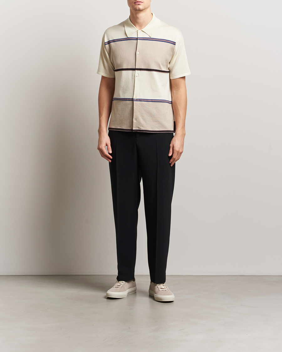 Mies | Kauluspaidat | Paul Smith | Cotton Striped Knitted Short Sleeve Shirt White