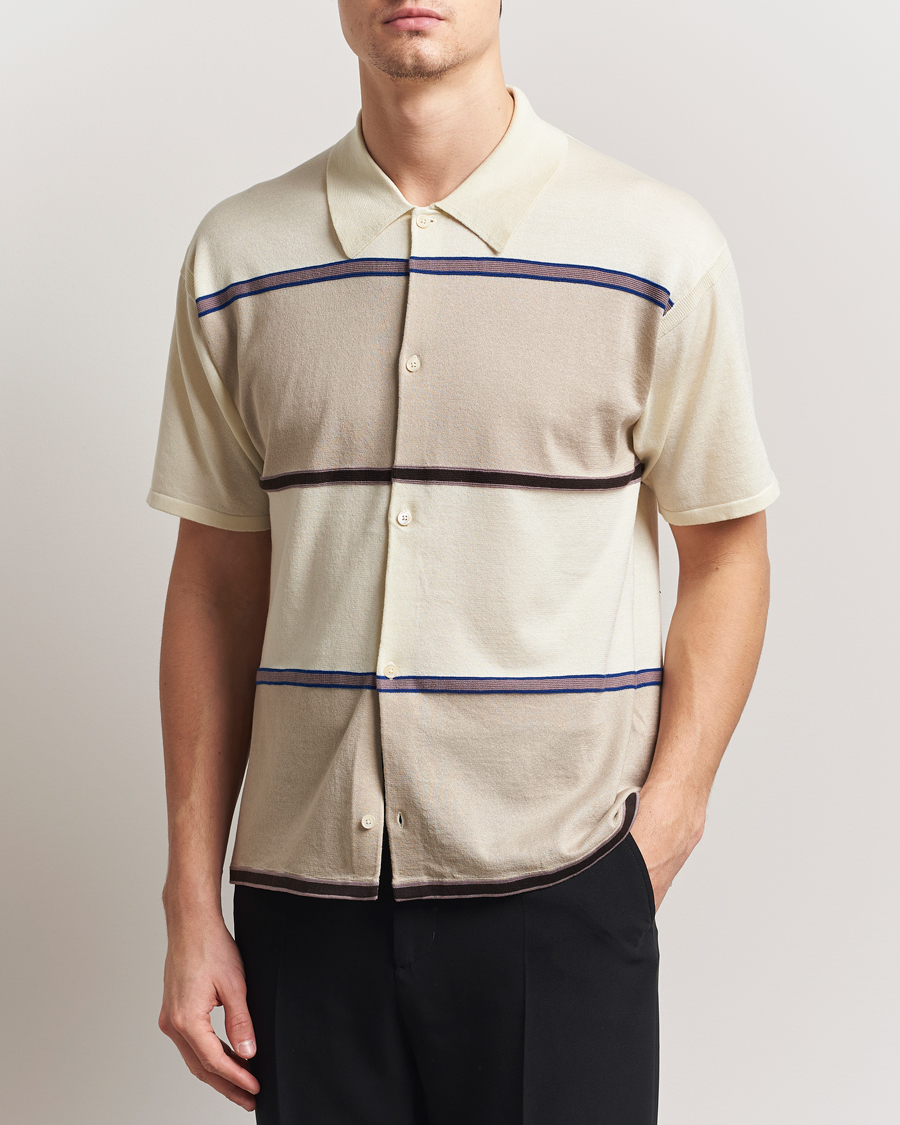 Mies | Kauluspaidat | Paul Smith | Cotton Striped Knitted Short Sleeve Shirt White