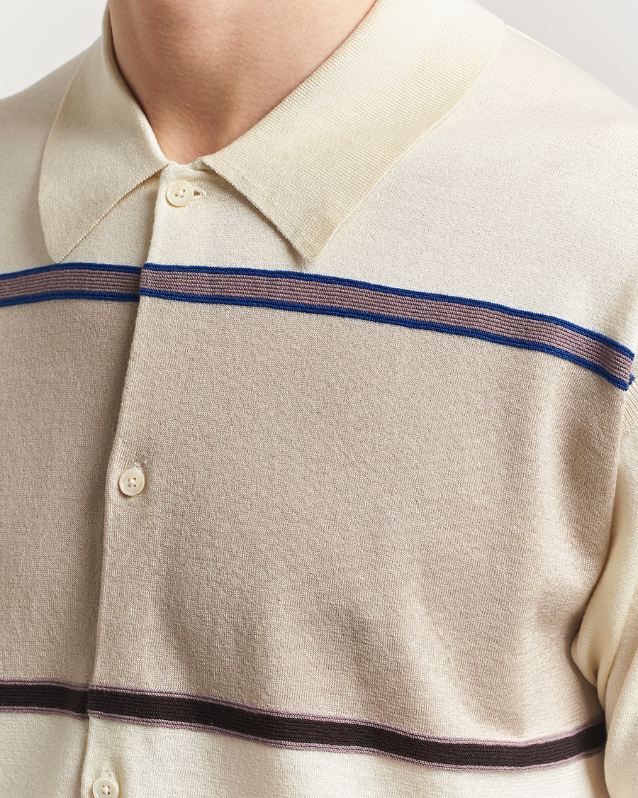 Mies | Kauluspaidat | Paul Smith | Cotton Striped Knitted Short Sleeve Shirt White
