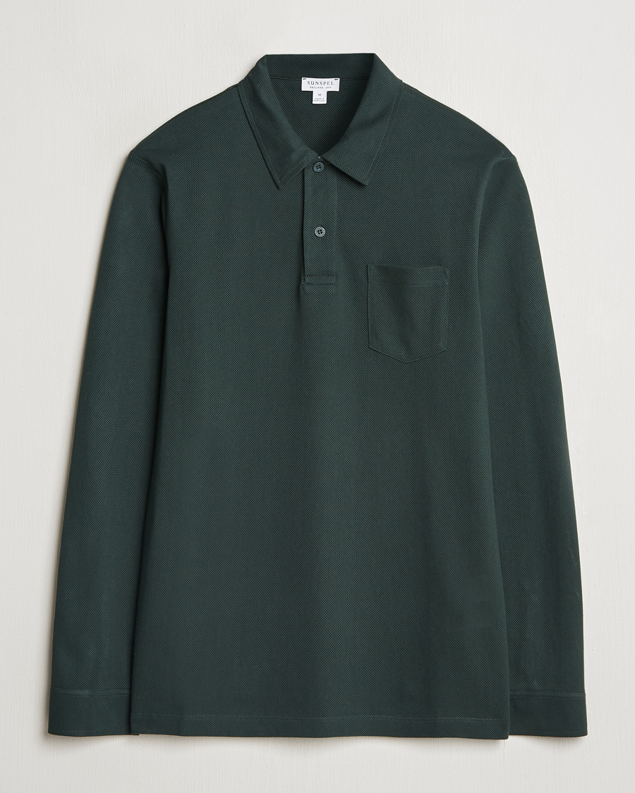 Mies | Puserot | Sunspel | Long Sleeve Riviera Polo Shirt Holly Green