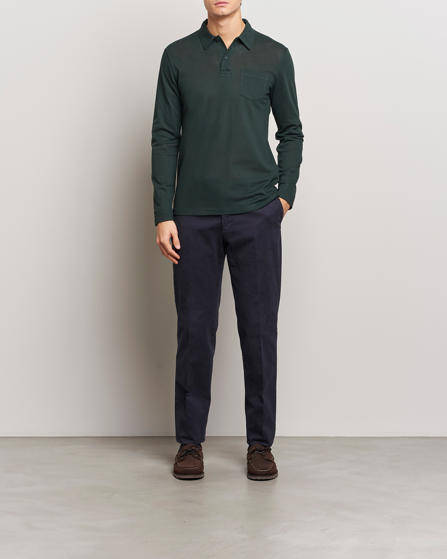 Mies | Puserot | Sunspel | Long Sleeve Riviera Polo Shirt Holly Green