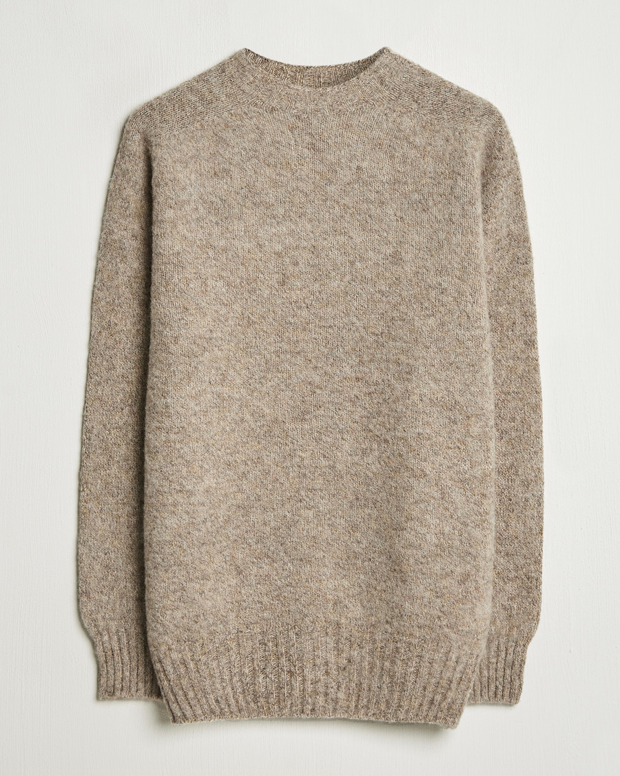 Mies | Puserot | Sunspel | Brushed Shetland Crew Neck Oatmeal Melange