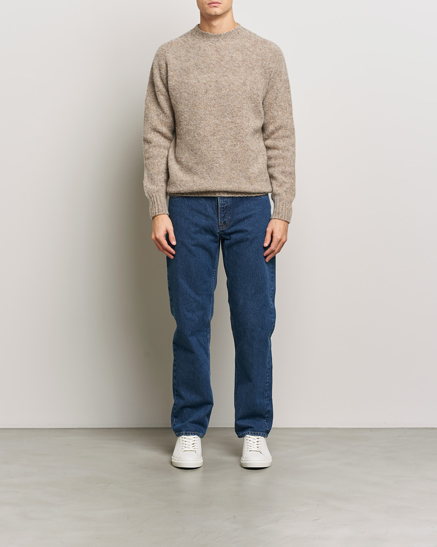 Mies | Puserot | Sunspel | Brushed Shetland Crew Neck Oatmeal Melange