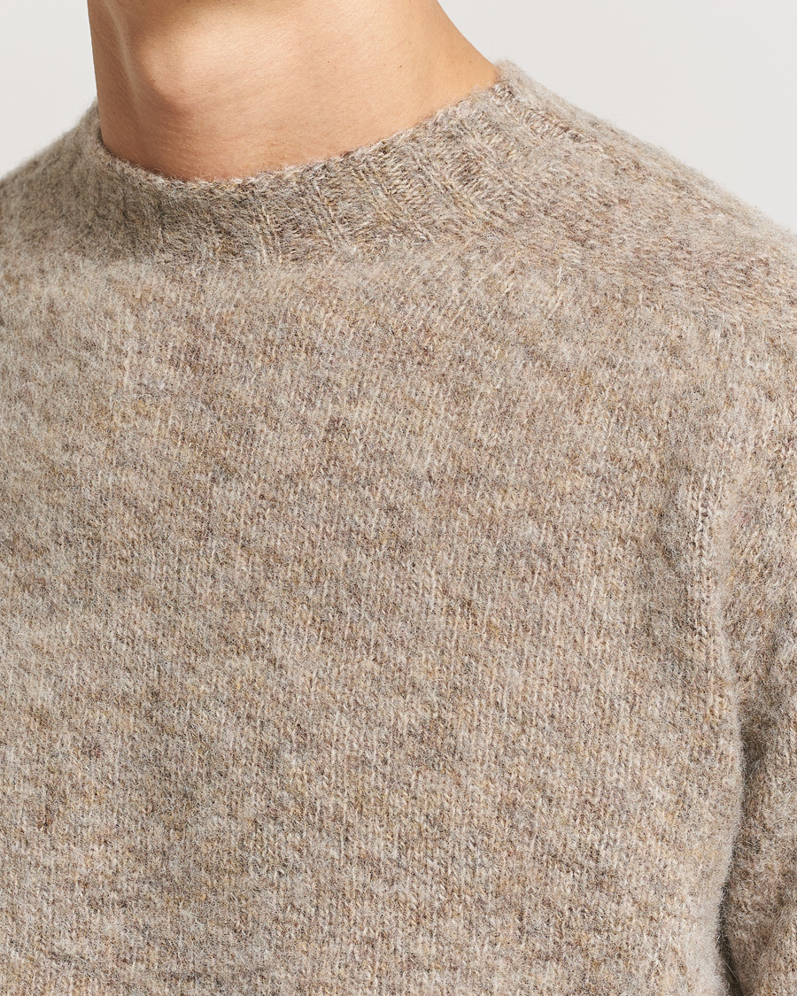 Mies | Puserot | Sunspel | Brushed Shetland Crew Neck Oatmeal Melange