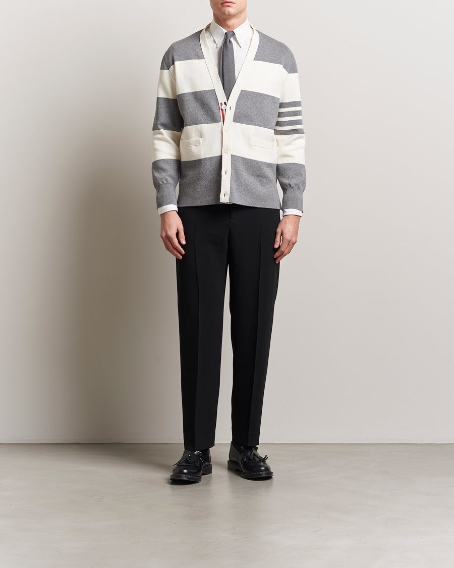 Mies | Puserot | Thom Browne | Rugby Stripe Cotton Cardigan Grey/White