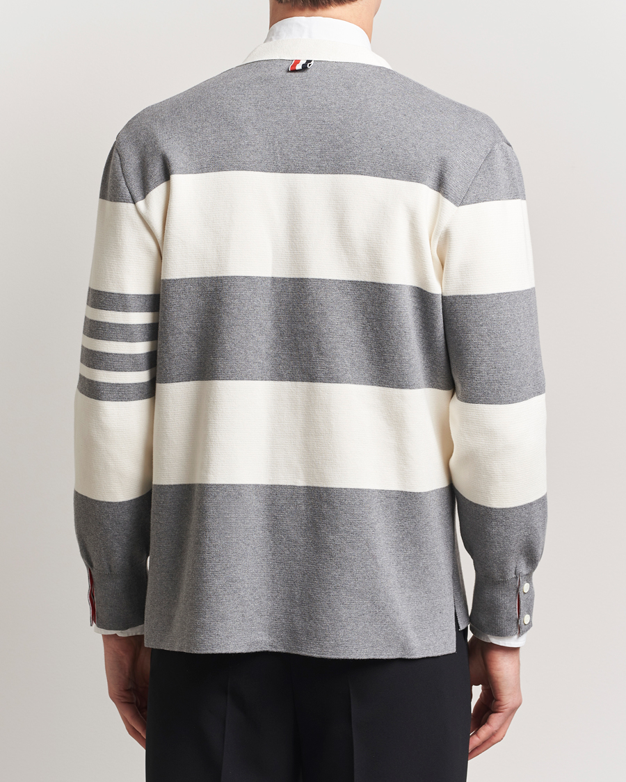 Mies | Puserot | Thom Browne | Rugby Stripe Cotton Cardigan Grey/White