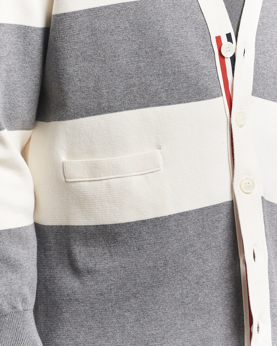 Mies | Puserot | Thom Browne | Rugby Stripe Cotton Cardigan Grey/White