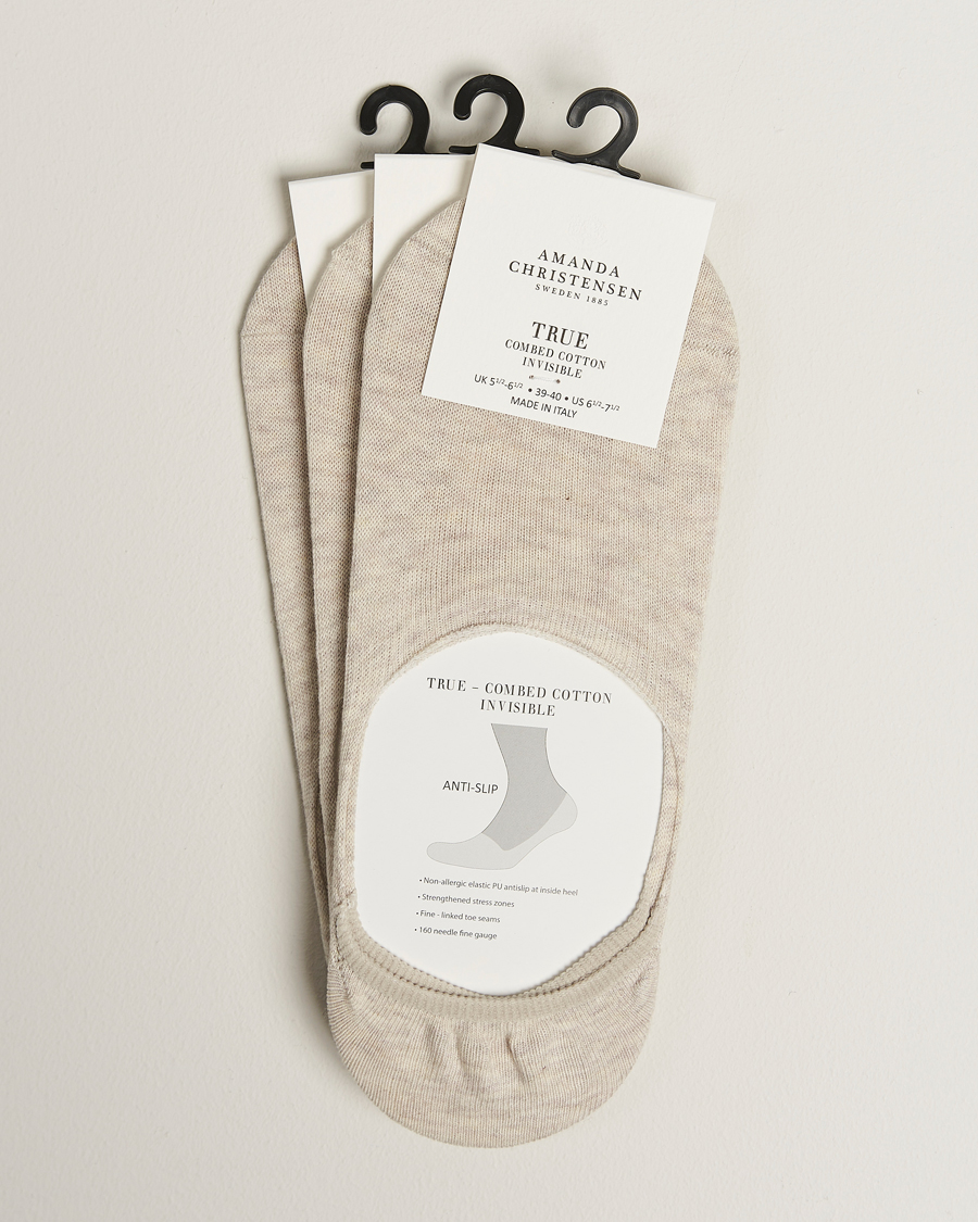 Mies | Alusvaatteet | Amanda Christensen | 3-Pack True Cotton Invisible Socks Sand Melange