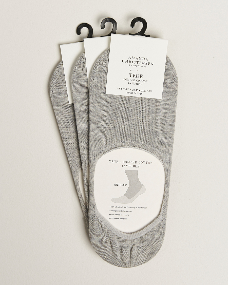 Mies | Alusvaatteet | Amanda Christensen | 3-Pack True Cotton Invisible Socks Light Grey Melange