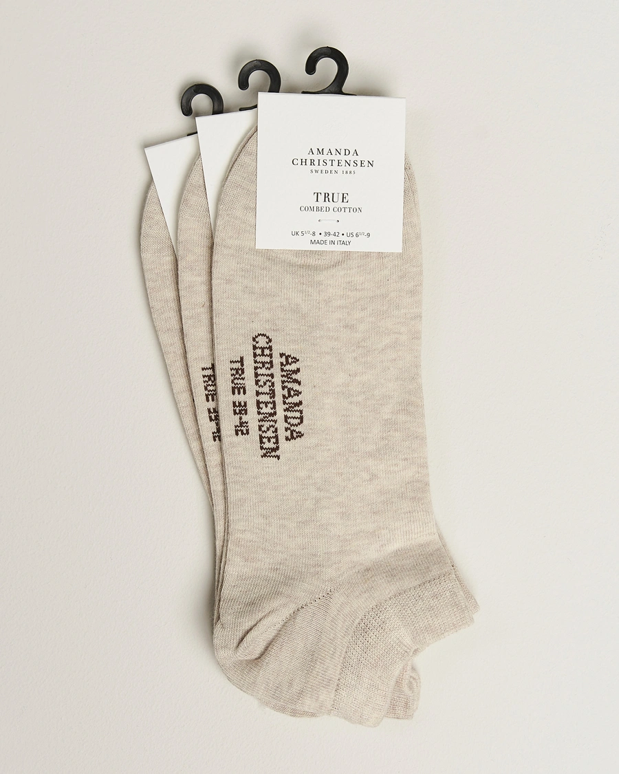 Mies | Alusvaatteet | Amanda Christensen | 3-Pack True Cotton Sneaker Socks Sand Melange