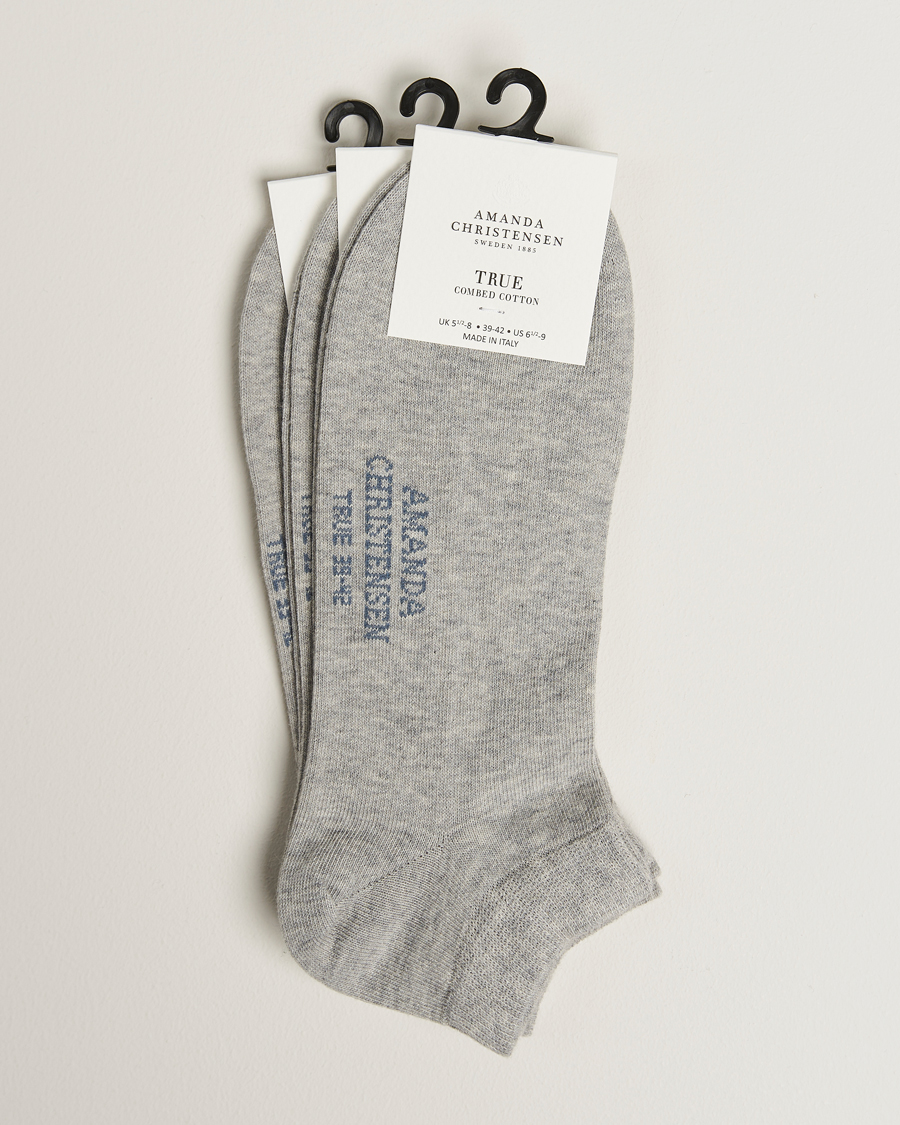 Mies | Alusvaatteet | Amanda Christensen | 3-Pack True Cotton Sneaker Socks Light Grey Melange