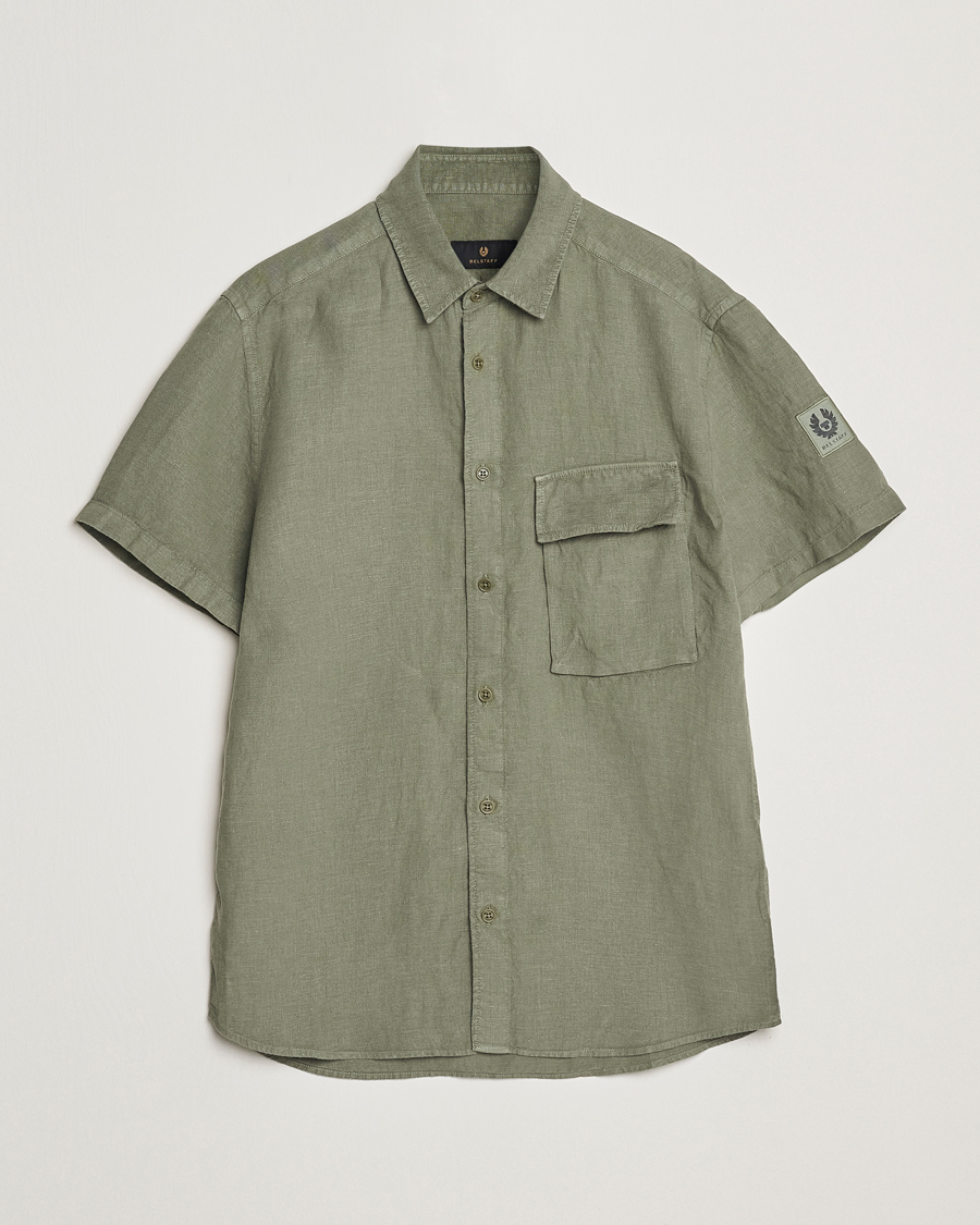 Mies | Kauluspaidat | Belstaff | Scale Short Sleeve Linen Shirt Surplus Green