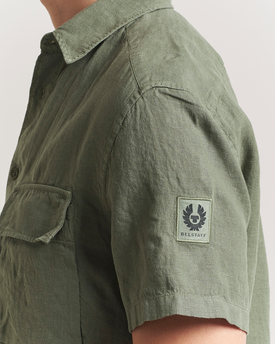 Mies | Kauluspaidat | Belstaff | Scale Short Sleeve Linen Shirt Surplus Green