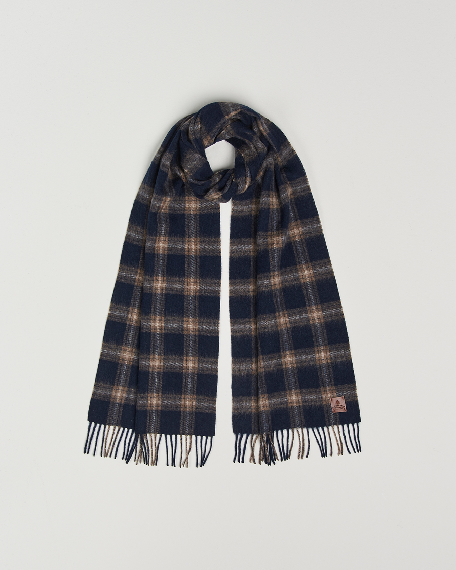 Mies | Amanda Christensen Wool Checked Scarf Navy Melange | Amanda Christensen | Wool Checked Scarf Navy Melange