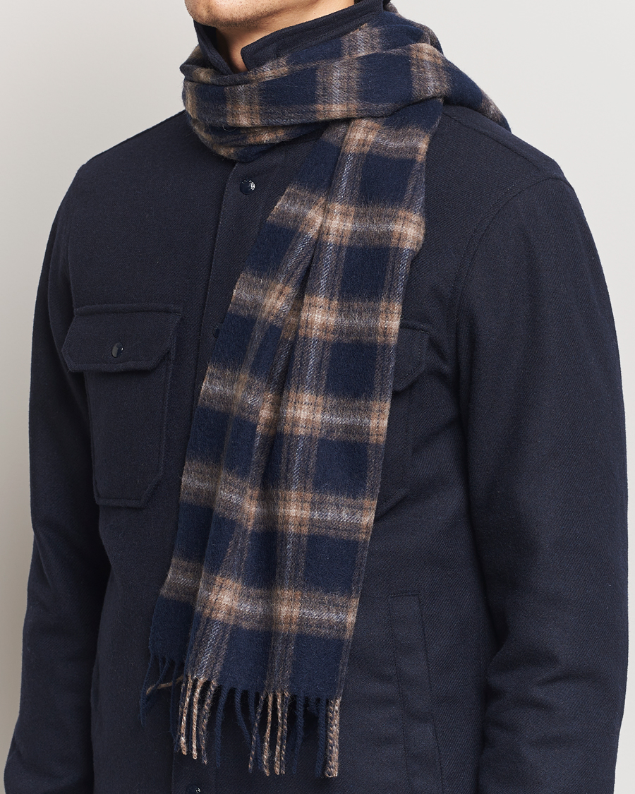 Mies | Amanda Christensen Wool Checked Scarf Navy Melange | Amanda Christensen | Wool Checked Scarf Navy Melange