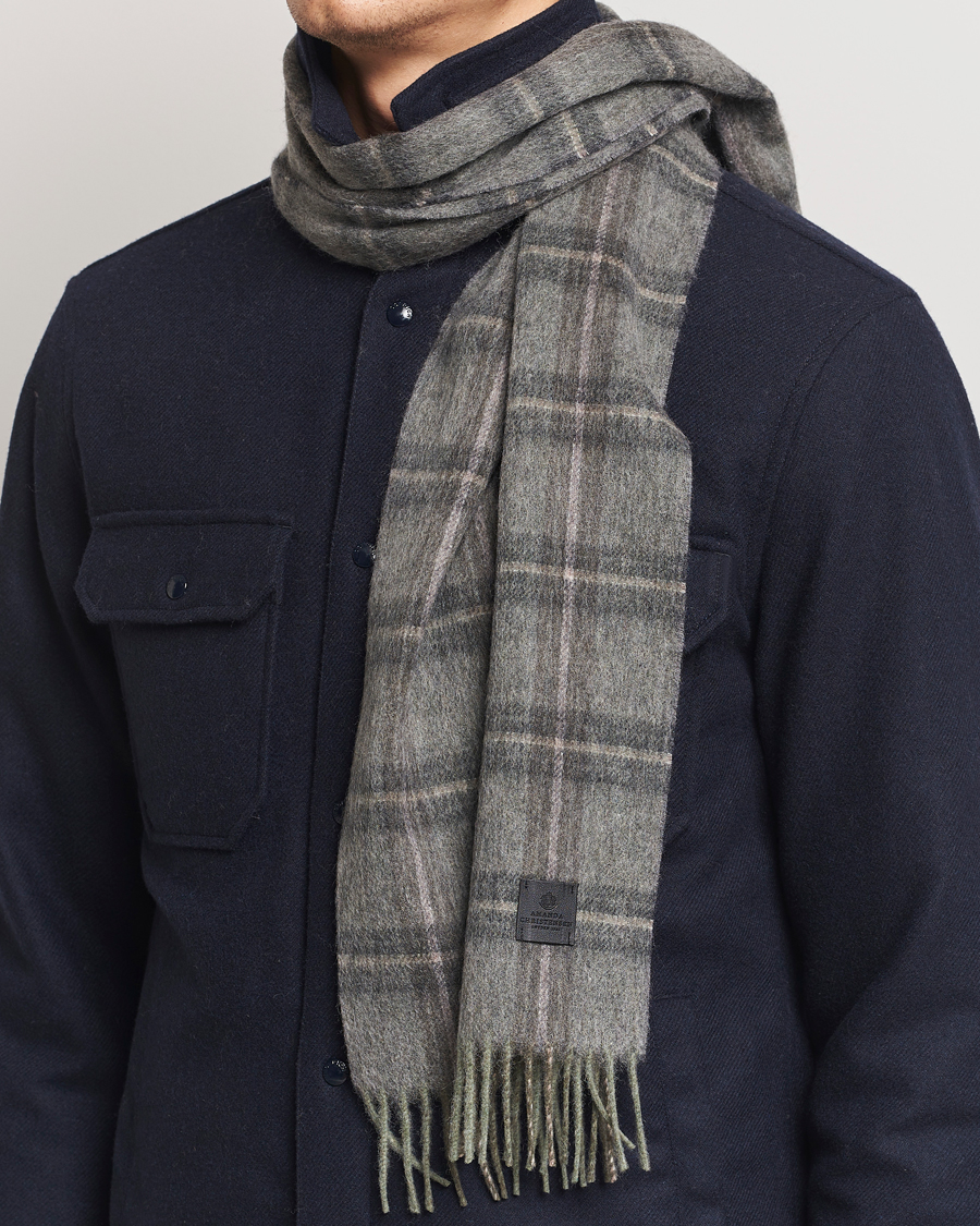 Mies | Amanda Christensen Wool Checked Scarf Olive Melange | Amanda Christensen | Wool Checked Scarf Olive Melange