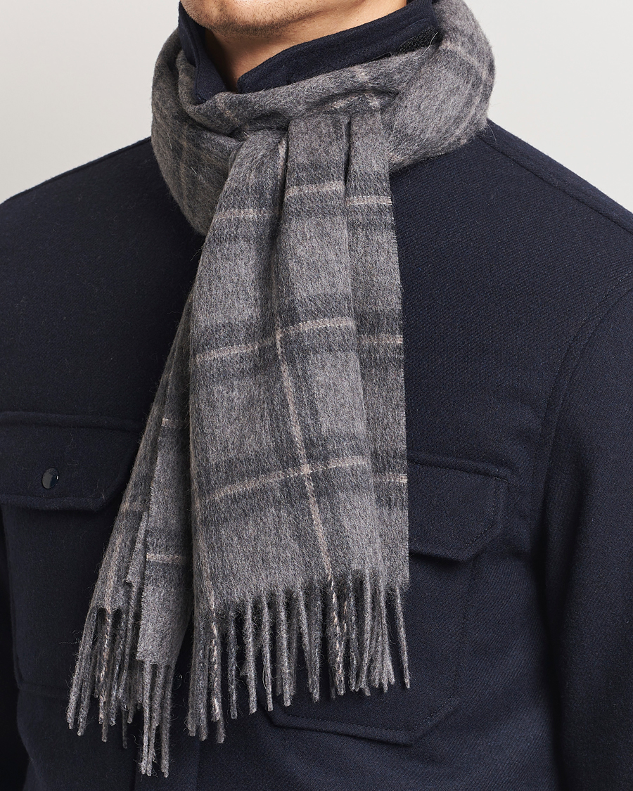 Mies | Amanda Christensen Wool Checked Scarf Grey Melange | Amanda Christensen | Wool Checked Scarf Grey Melange