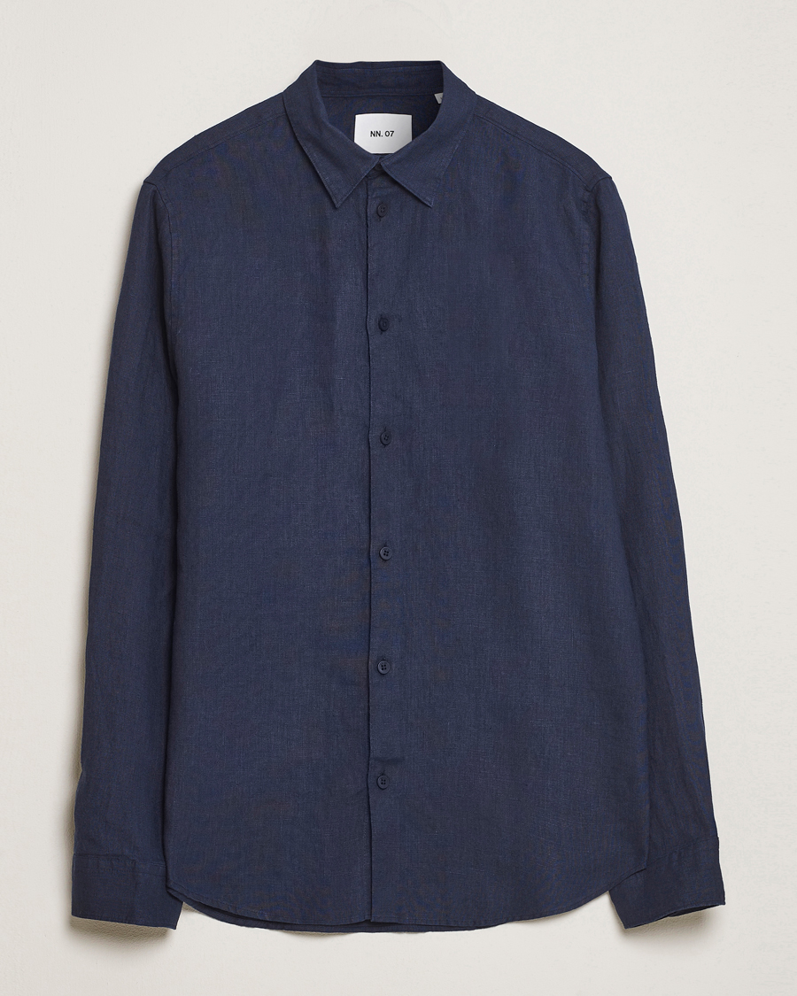 Mies | Kauluspaidat | NN07 | Enzo Linen Shirt Navy Blue
