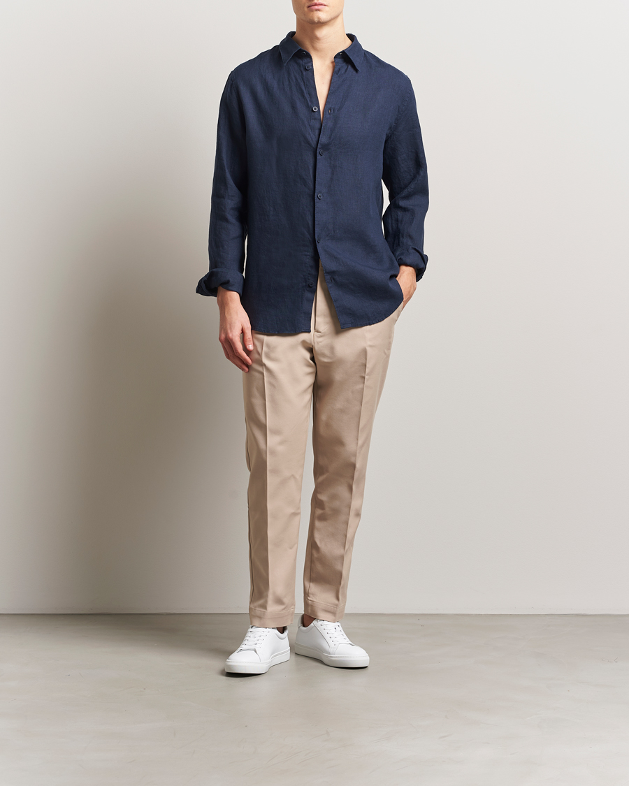 Mies | Kauluspaidat | NN07 | Enzo Linen Shirt Navy Blue