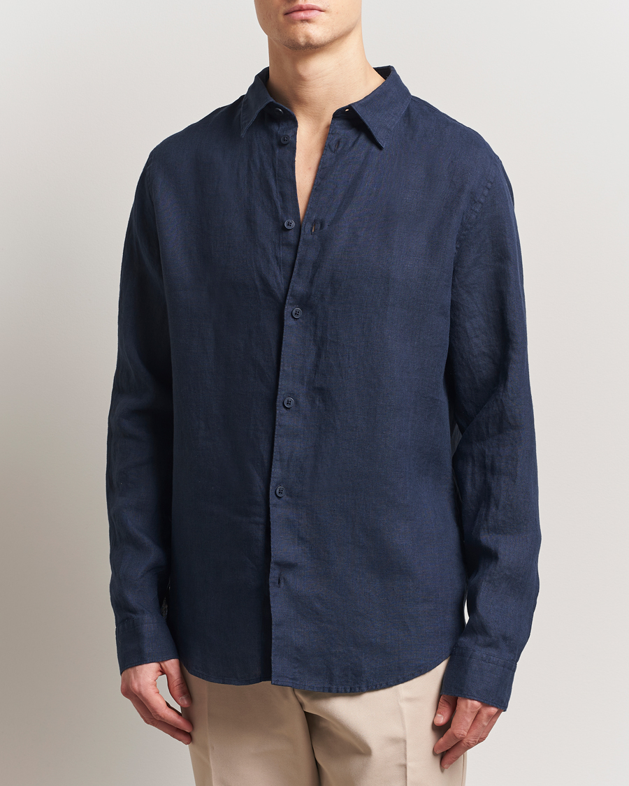 Mies | Kauluspaidat | NN07 | Enzo Linen Shirt Navy Blue