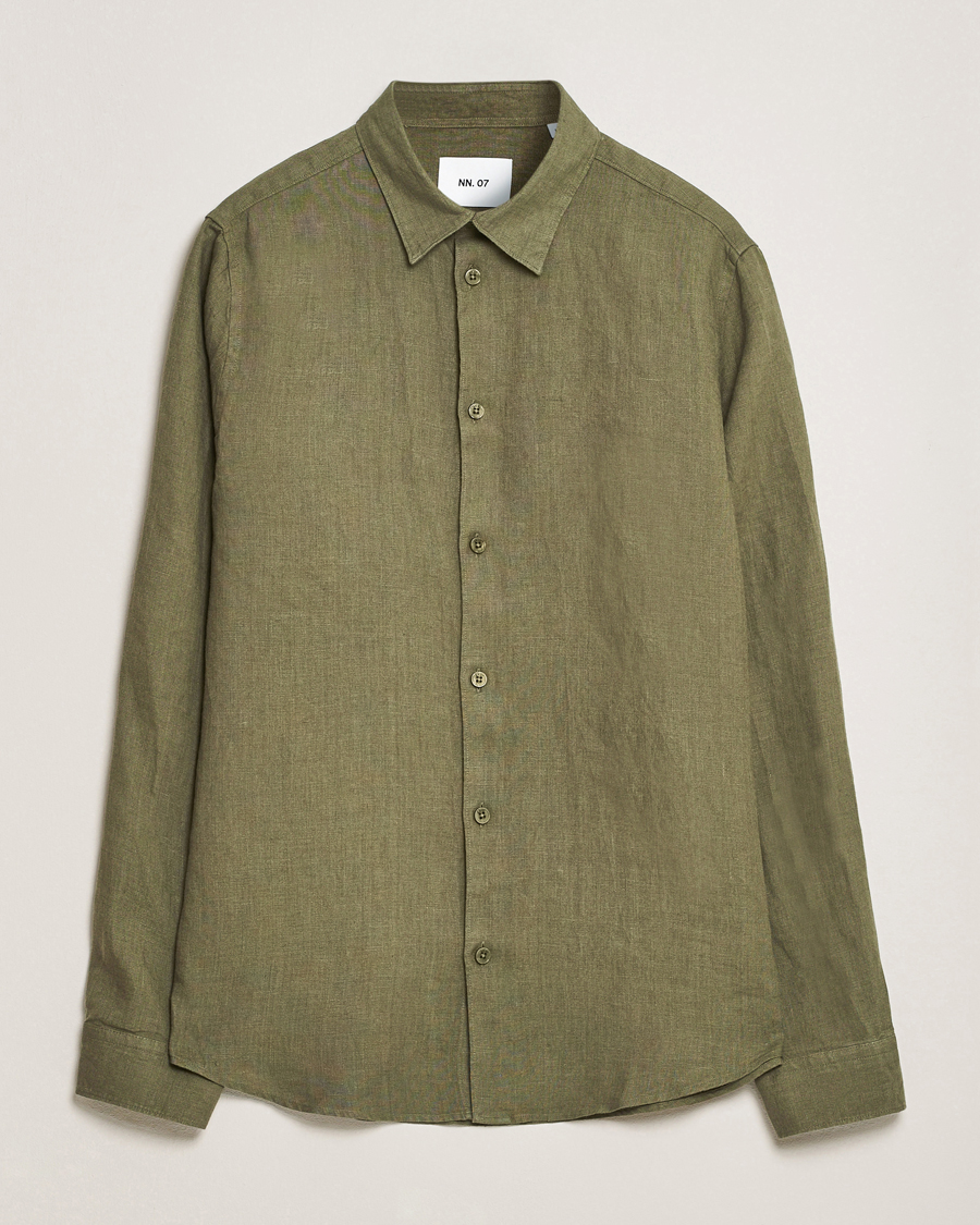 Mies | Kauluspaidat | NN07 | Enzo Linen Shirt Capers Green