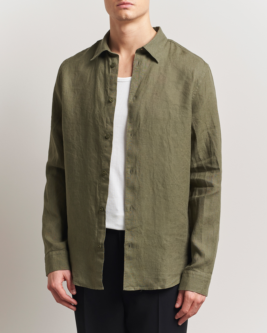 Mies | Kauluspaidat | NN07 | Enzo Linen Shirt Capers Green