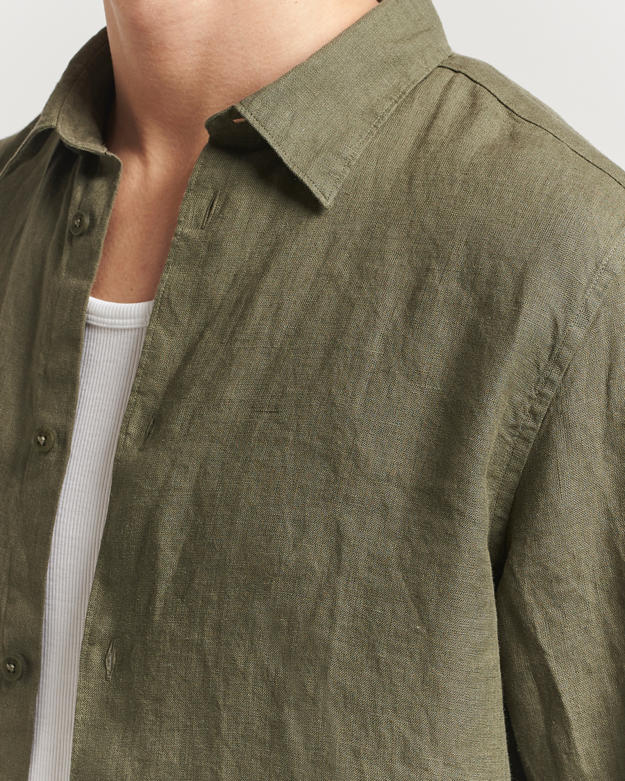 Mies | Kauluspaidat | NN07 | Enzo Linen Shirt Capers Green