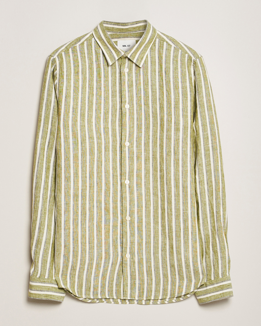 Mies | Kauluspaidat | NN07 | Enzo Striped Linen Shirt Green Multi