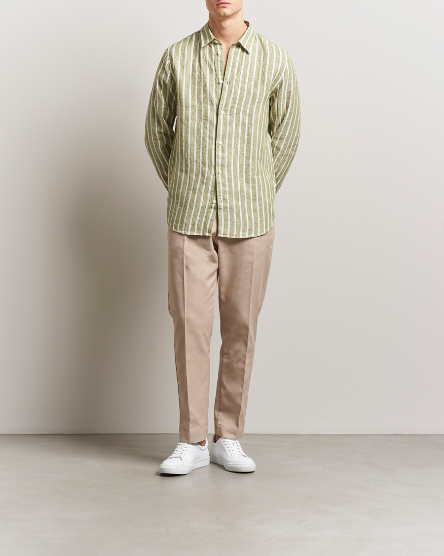 Mies | Kauluspaidat | NN07 | Enzo Striped Linen Shirt Green Multi