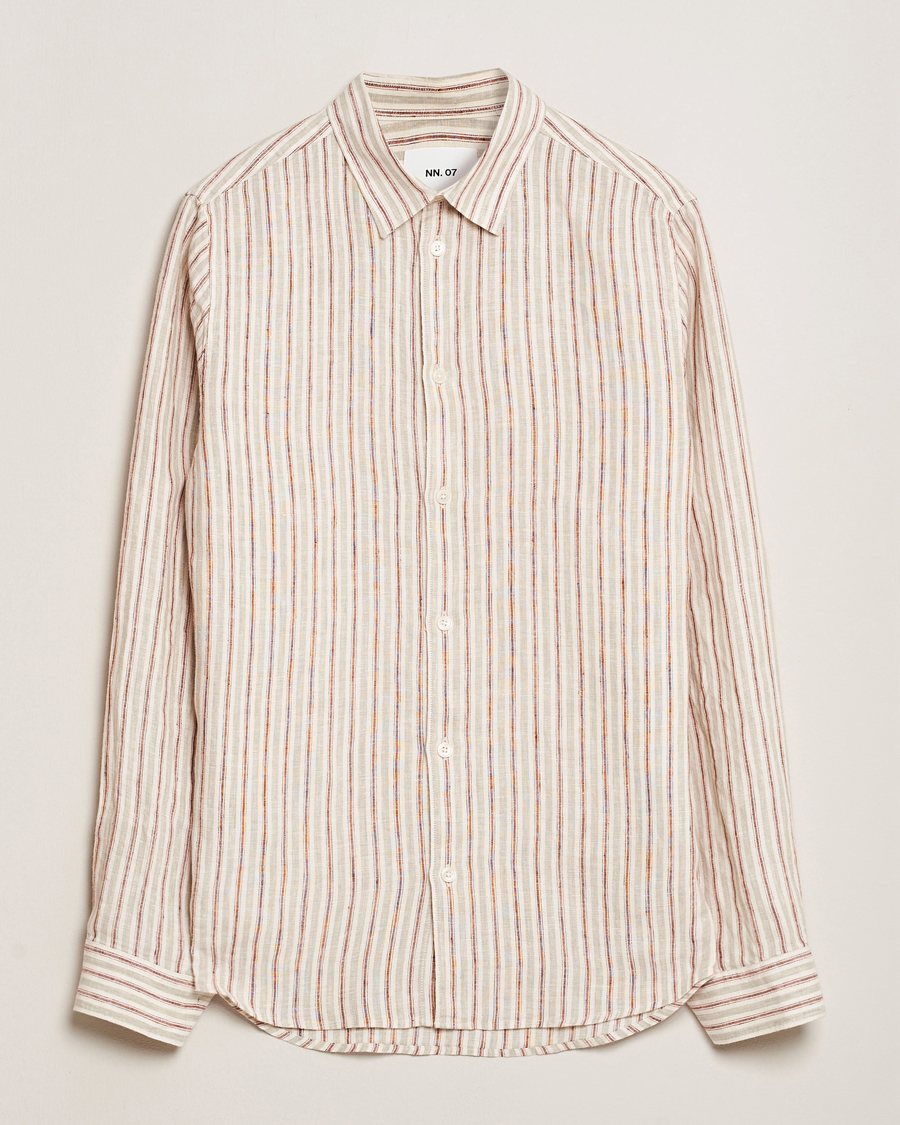 Mies | Kauluspaidat | NN07 | Enzo Striped Linen Shirt Brown Multi