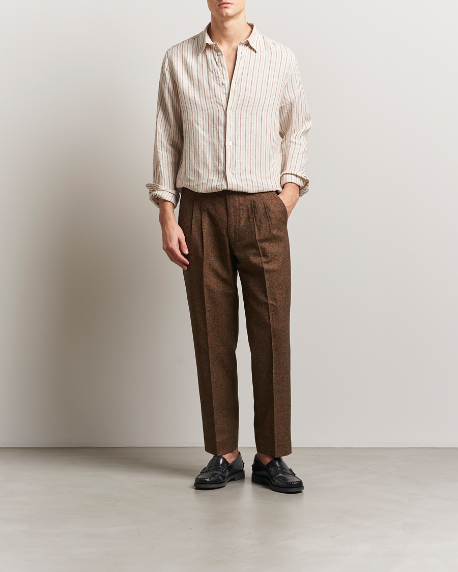 Mies | Kauluspaidat | NN07 | Enzo Striped Linen Shirt Brown Multi