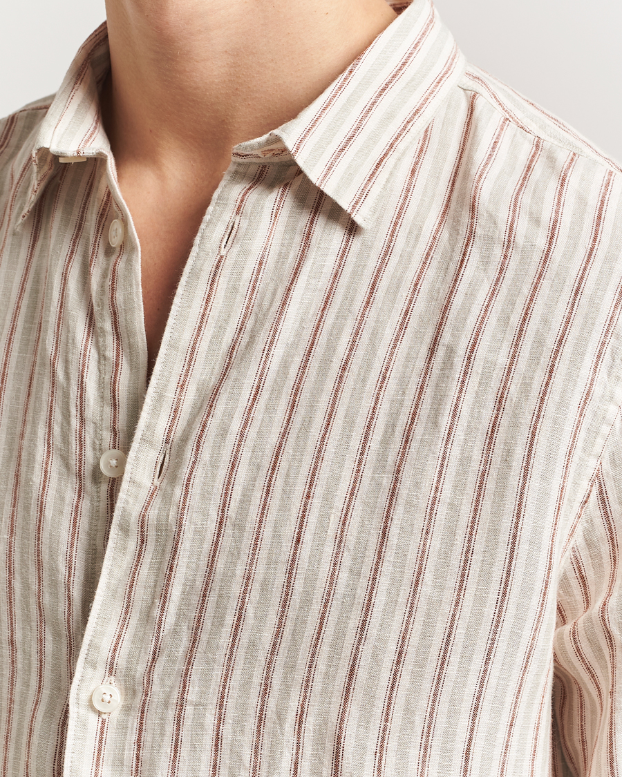 Mies | Kauluspaidat | NN07 | Enzo Striped Linen Shirt Brown Multi