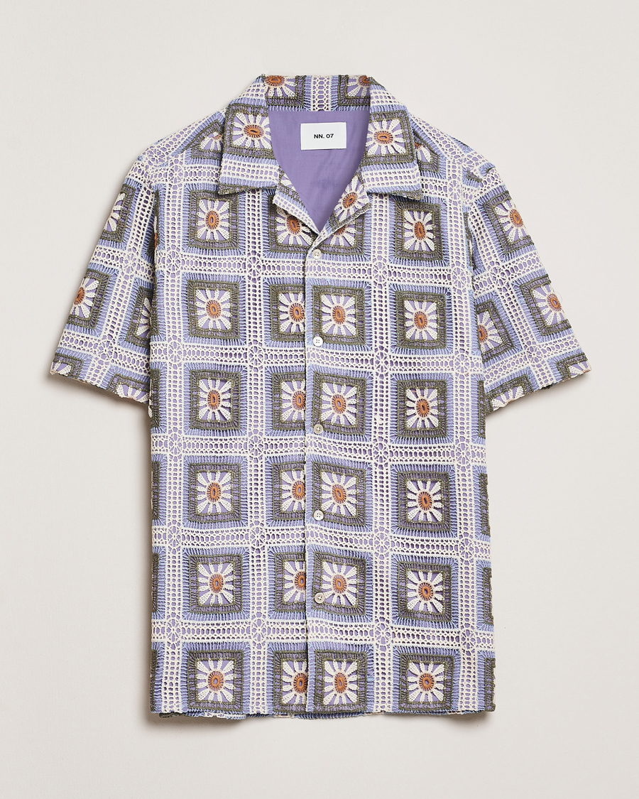 Mies | Kauluspaidat | NN07 | Julio Crochet Flower Short Sleeve Shirt Violette Multi