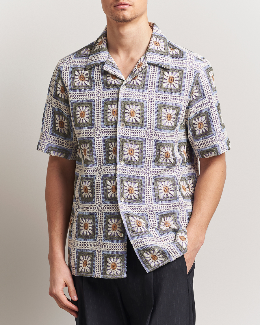 Mies | Kauluspaidat | NN07 | Julio Crochet Flower Short Sleeve Shirt Violette Multi