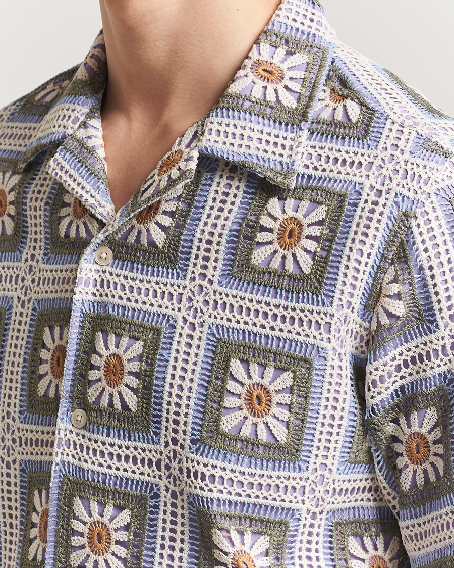 Mies | Kauluspaidat | NN07 | Julio Crochet Flower Short Sleeve Shirt Violette Multi