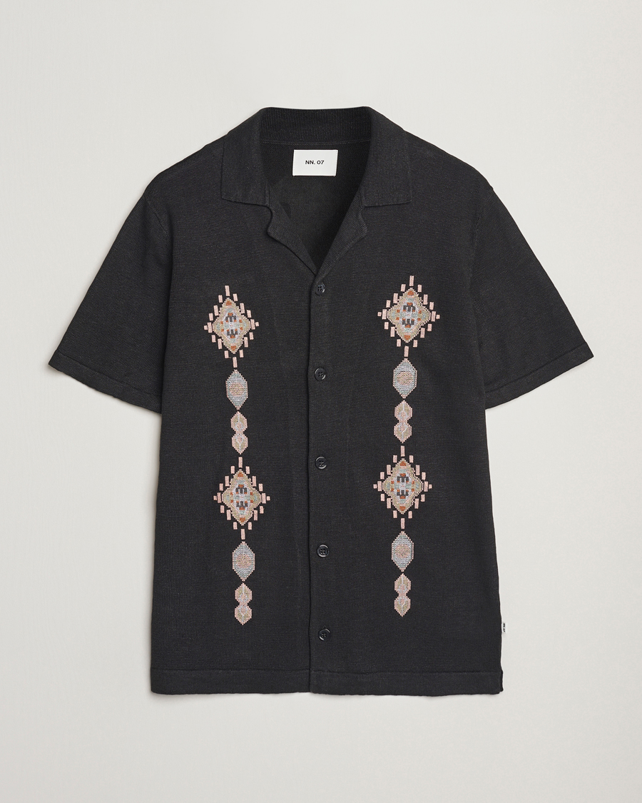 Mies | Kauluspaidat | NN07 | Henry Printed Knitted Short Sleeve Shirt Black