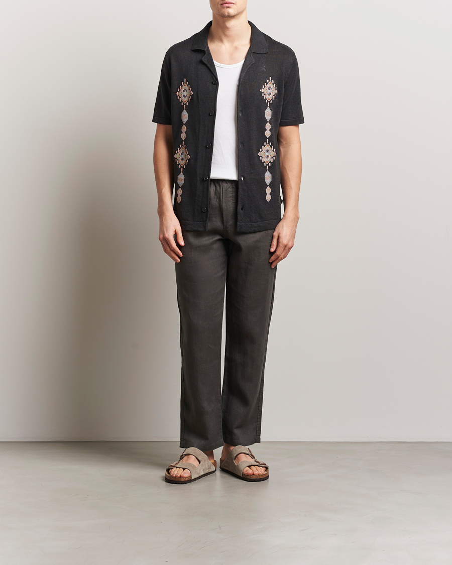 Mies | Kauluspaidat | NN07 | Henry Printed Knitted Short Sleeve Shirt Black