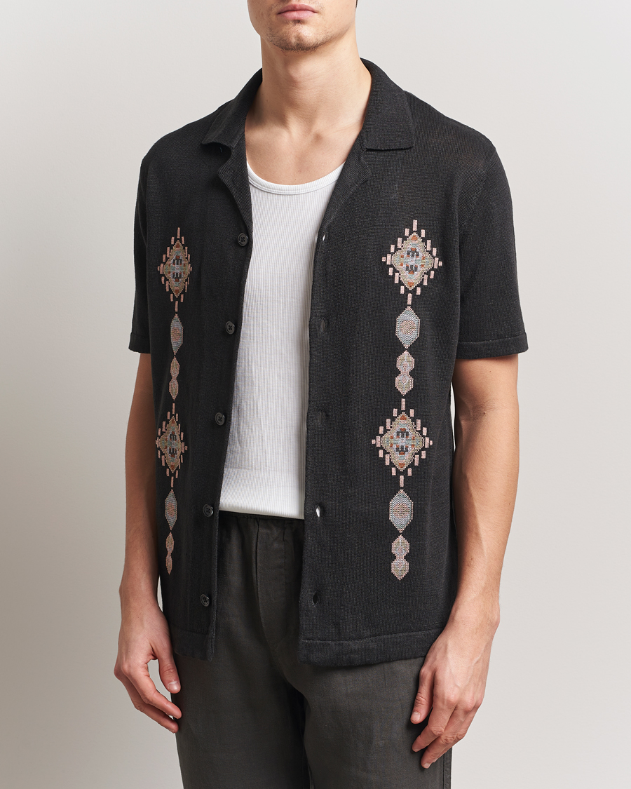 Mies | Kauluspaidat | NN07 | Henry Printed Knitted Short Sleeve Shirt Black